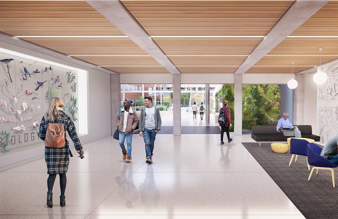 A rendering of the future lobby in Cordley Hall