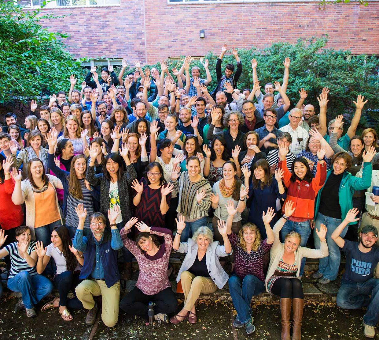 zoology department group photo outside of Gleason Hall