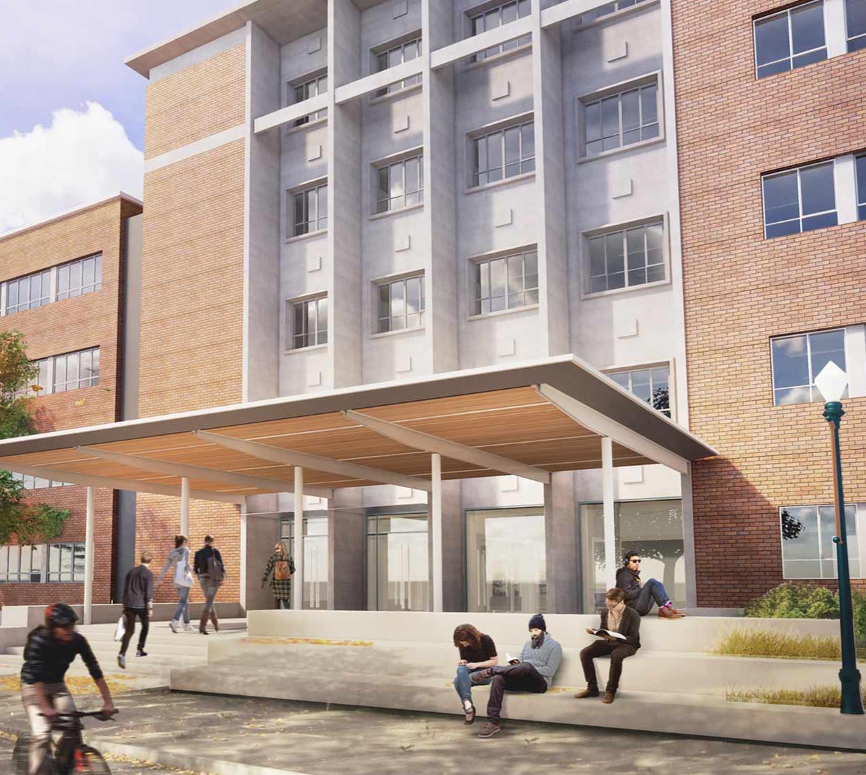 A rendering of Cordley Hall's south entrance