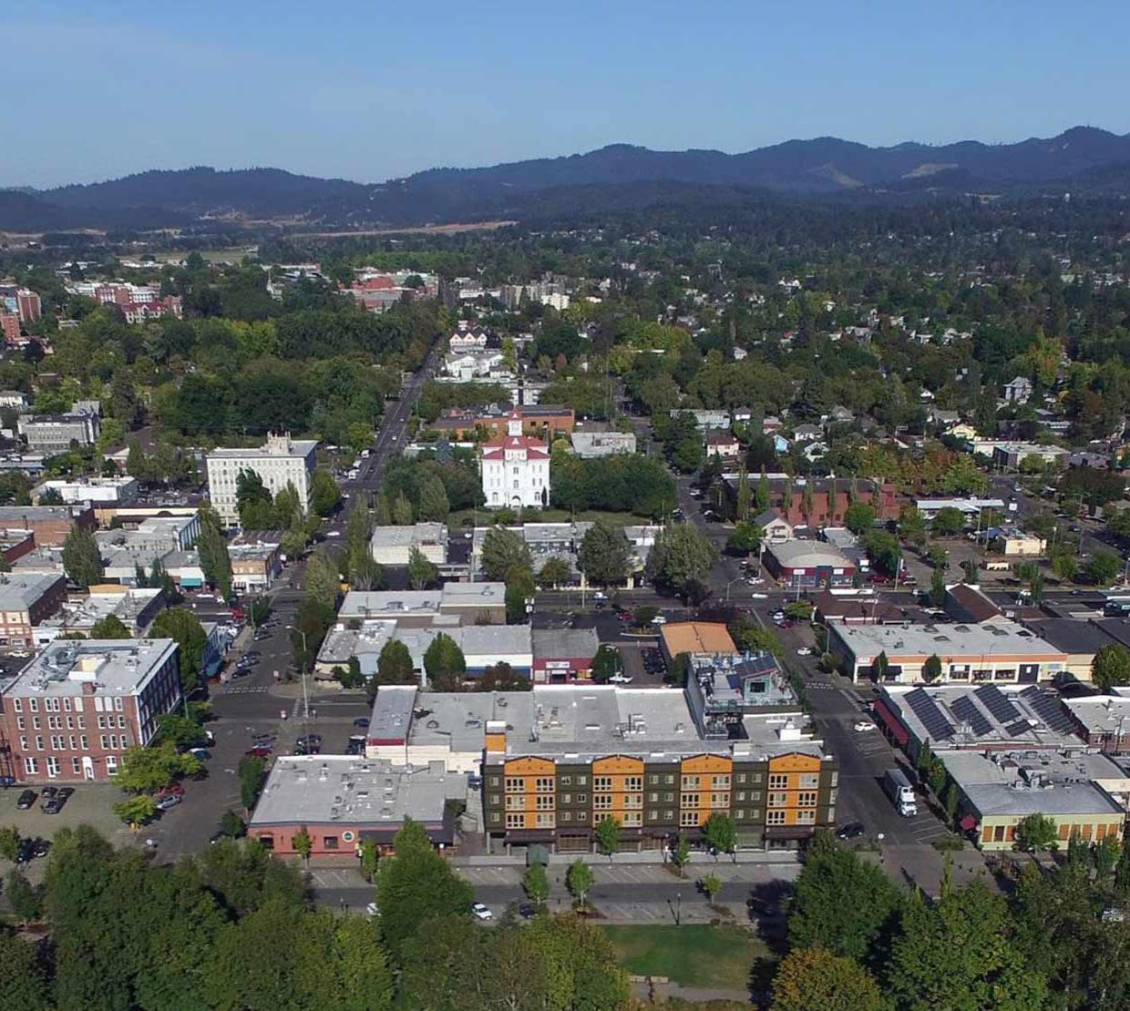 Aerial shot of Corvallis, Oregon.
