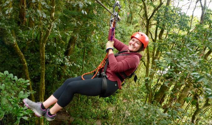Katrina Ann Hiebel zip lining down forest