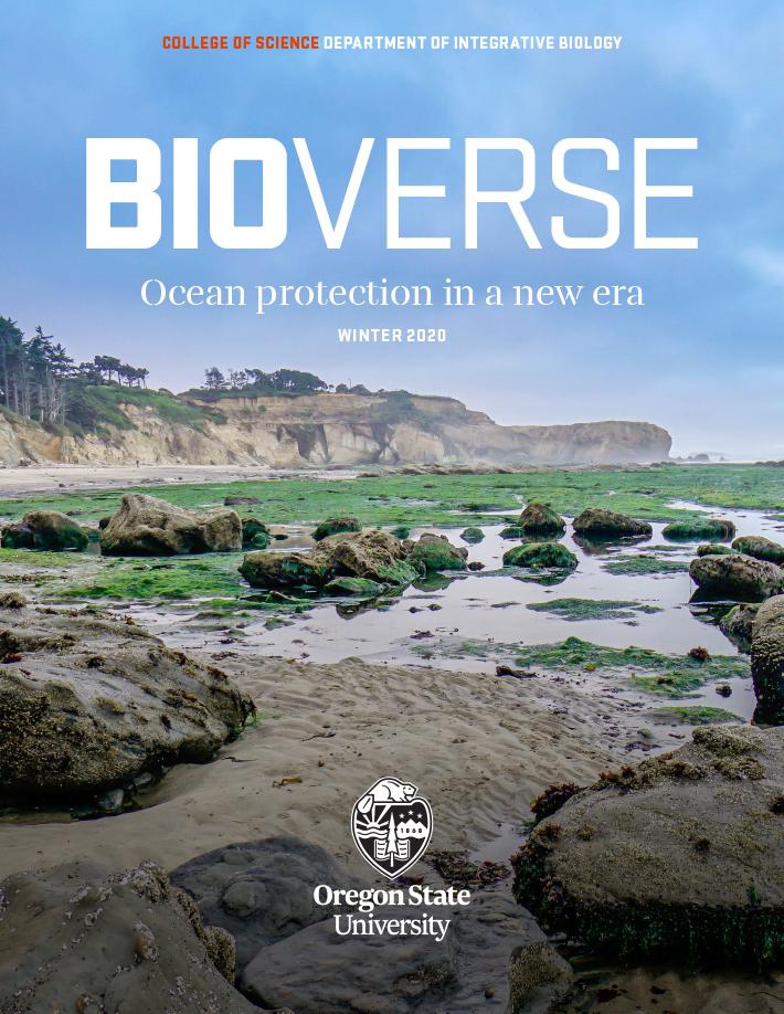 Low tide at Otter Rock, with text that reads Bioverse: Ocean protection in a new era. Winter 2020
