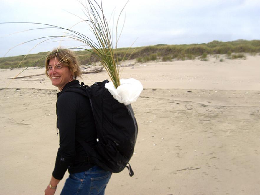 Sally Hacker on beach